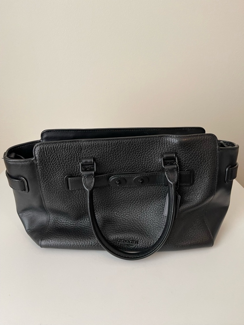 Black Leather Satchel Tote